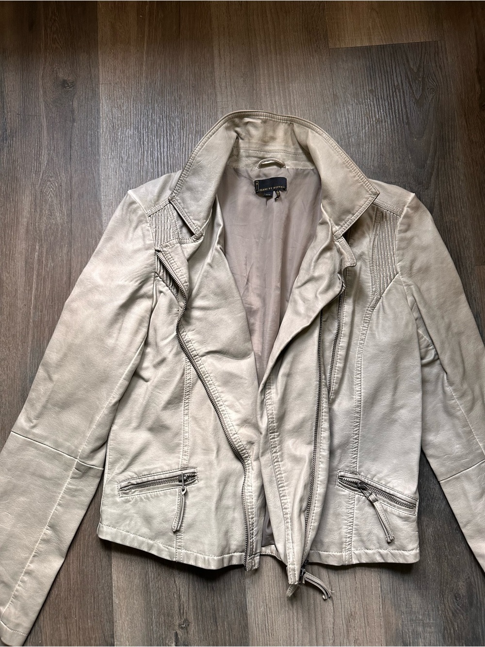 i jeans by Buffalo Beige Faux Leather Moto-style Jacket